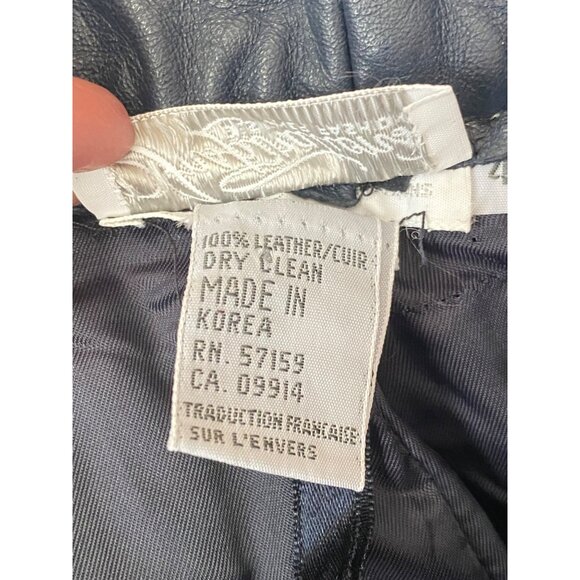 Vintage 80s Navy Blue Leather High Waist Pleated Tapered Pants Korea Sz 4 - Picture 4 of 15